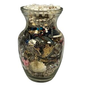 Large 5.1 lb 8" Loaded Jewelry Jar Wearable Vintage Modern Metal Glass Bead Boho